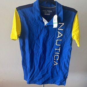 Nautica Blue Polo with Yellow Sleeves